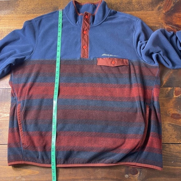 Eddie Bauer Navy Red Jacket Pullover Fleece Chutes Mock Neck Snap Button Mens XL - Picture 9 of 9